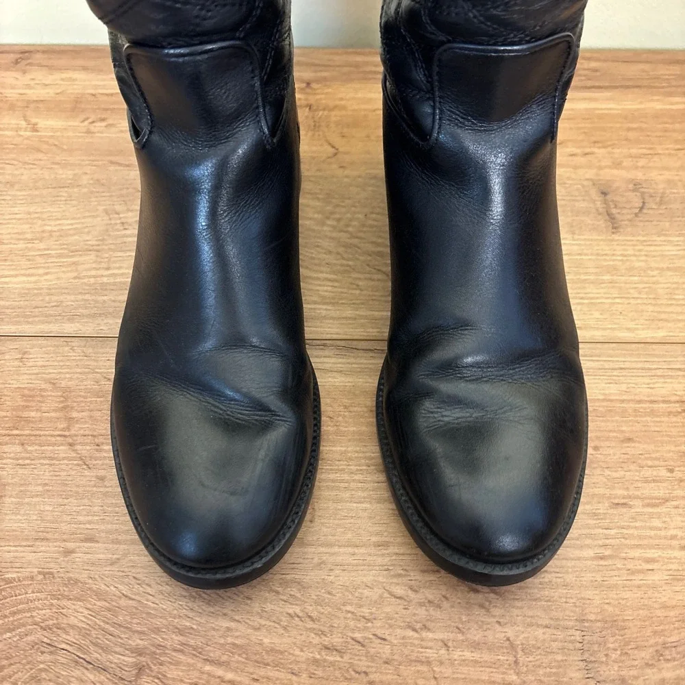 TORY BURCH Claremont Riding Boots Womens Black Size 8.5 Quilted Leather Back Zip